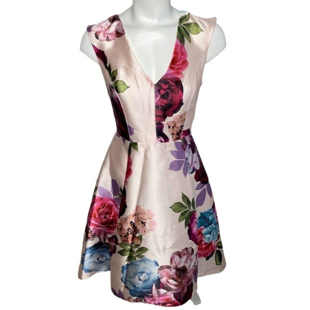 Shelby Nites Pink Floral‎ Sleeveless High Low Fit & Flare Dress sz 6 NEW